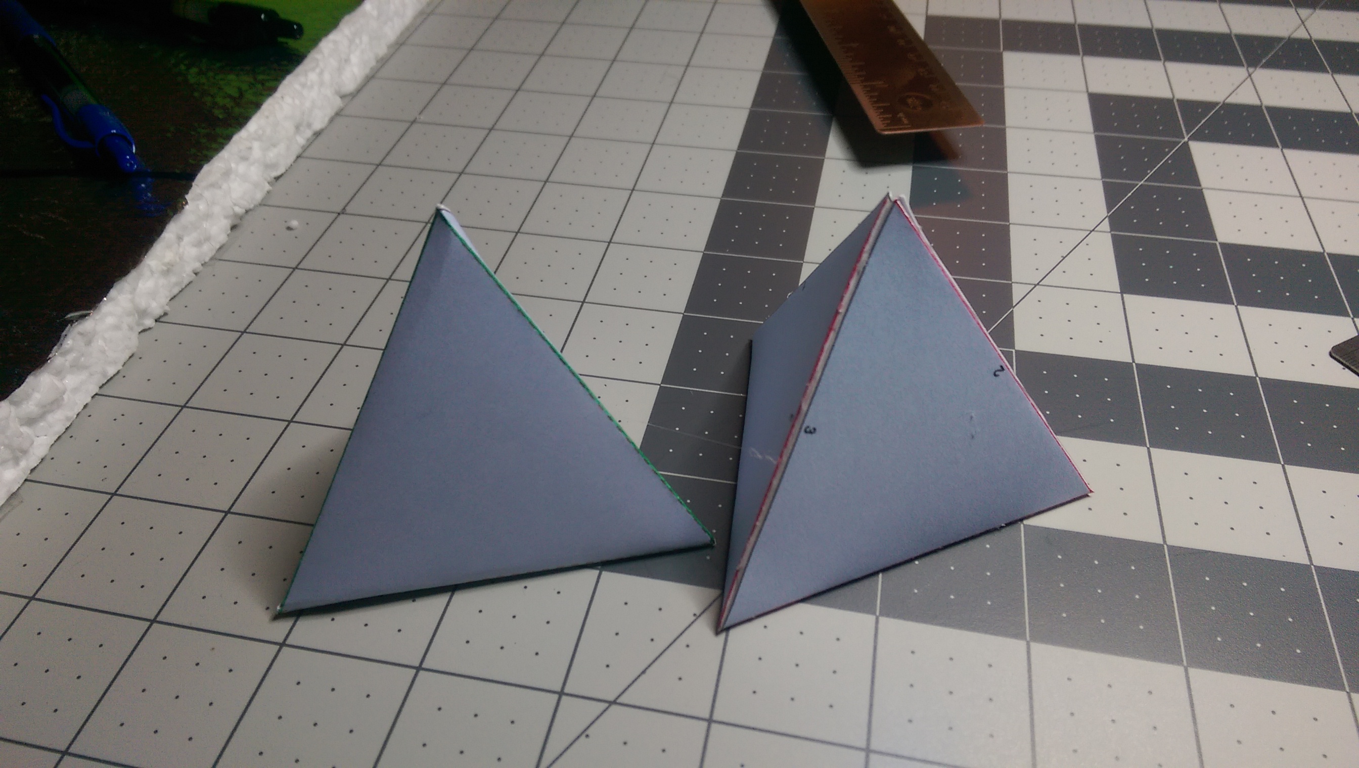 My girlfriend and I both made a tetrahedron.