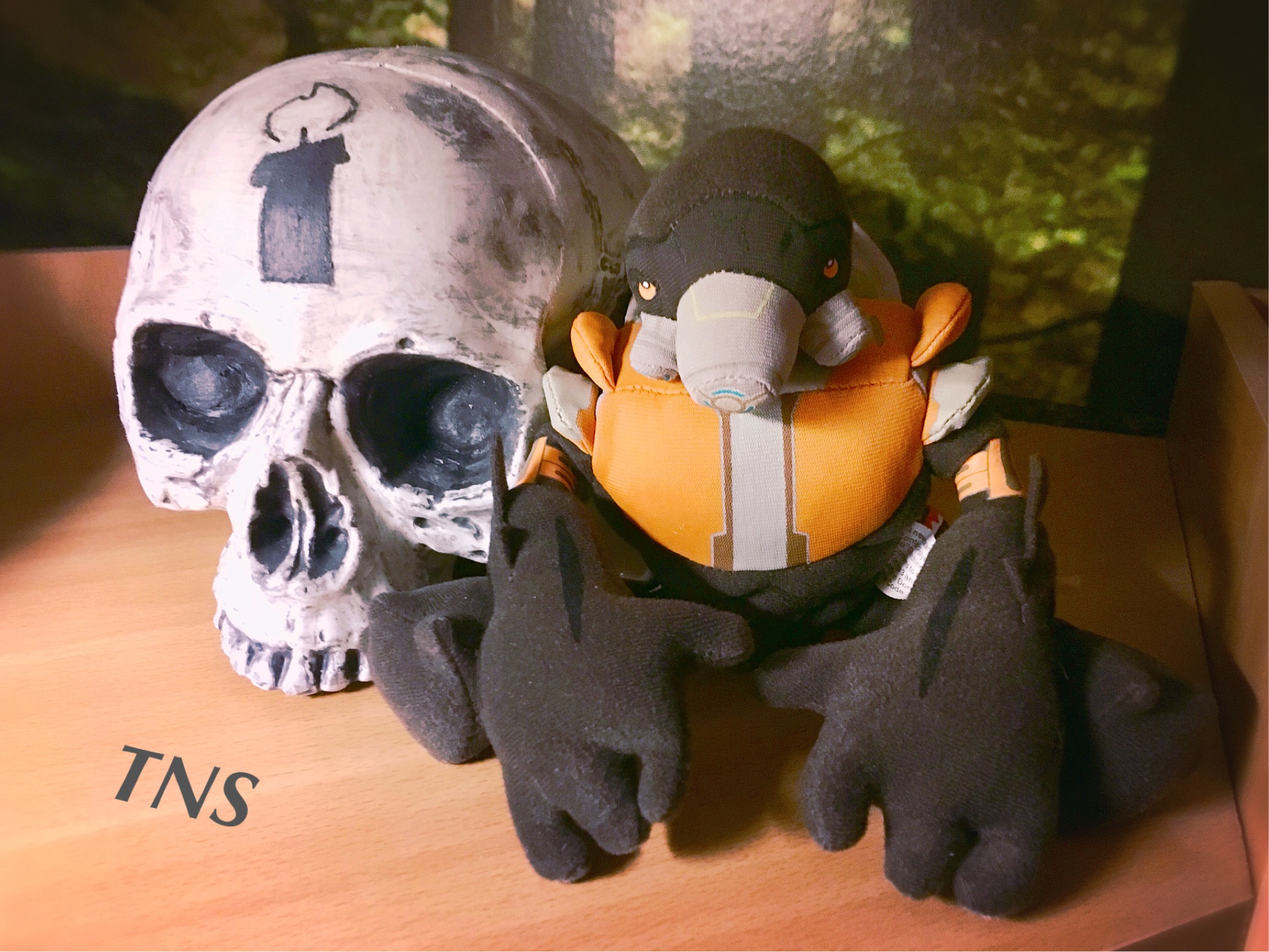 My Grunt birthday skull prop with little Grunt plush