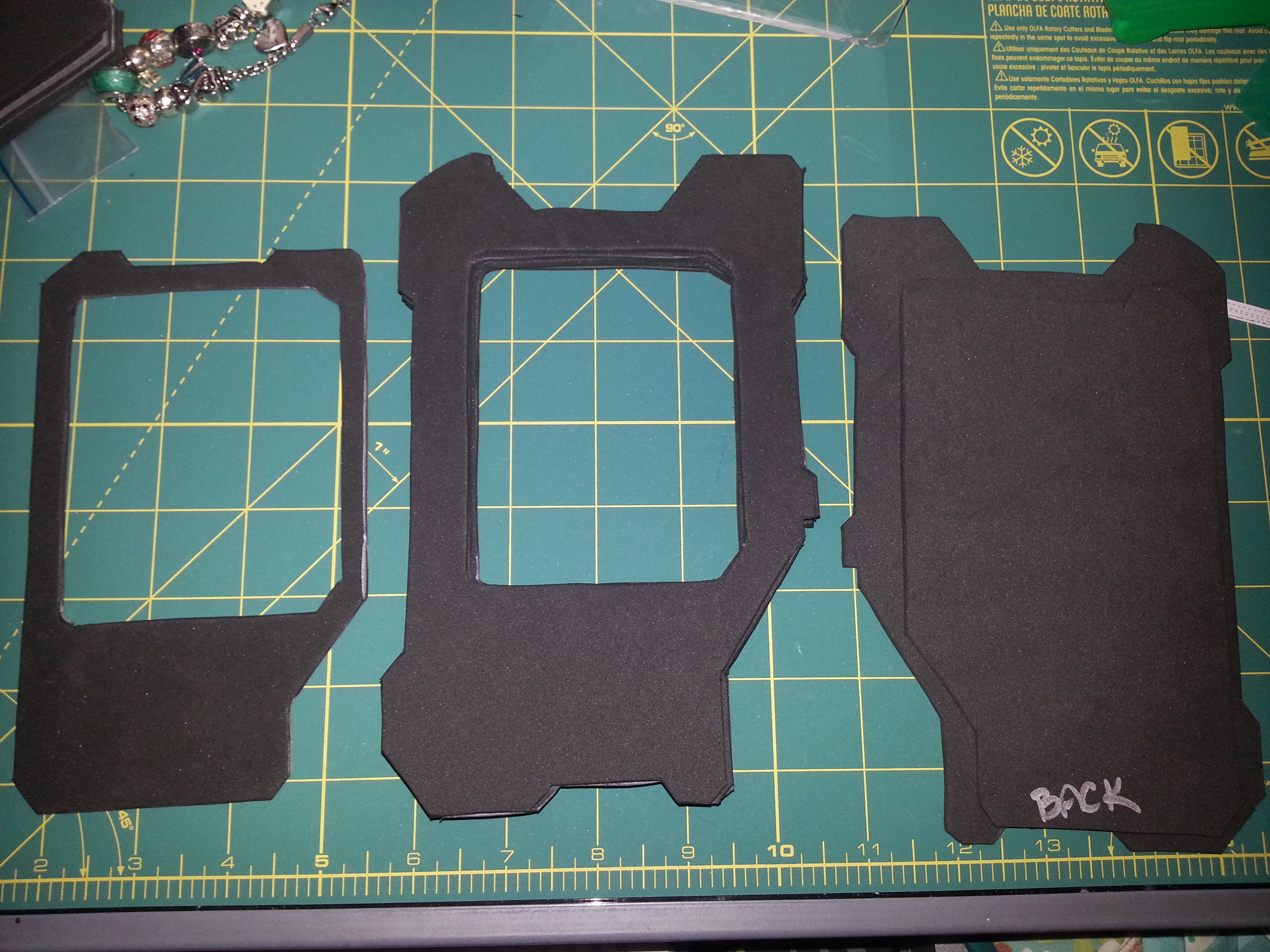 Top "frame' portion, body, and back of the TacPad. I have to add details to the smaller back piece with a wood burner so I don't cut too deep with the Xacto.