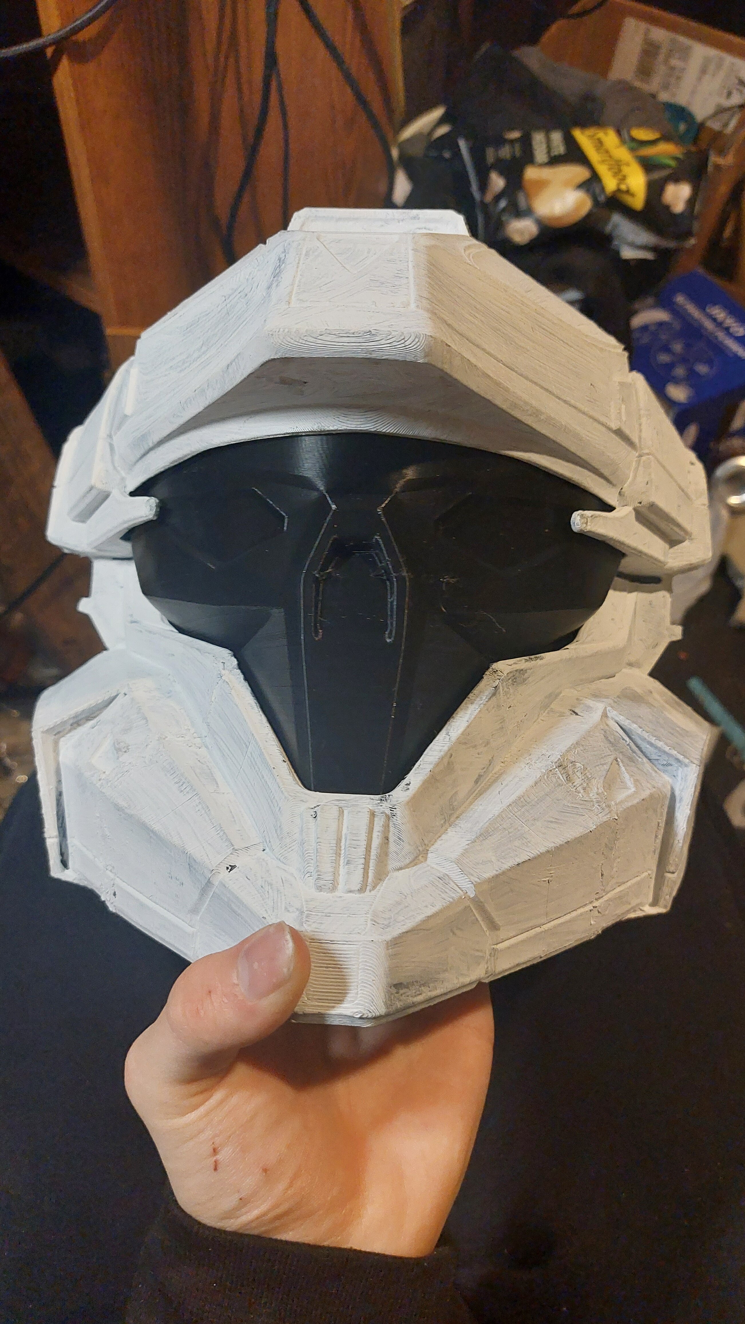 White Helm black visor